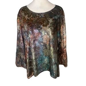 bryn Walker Women’s XL Multicolor Velvet Burnout Floral Long Sleeve Blouse Top